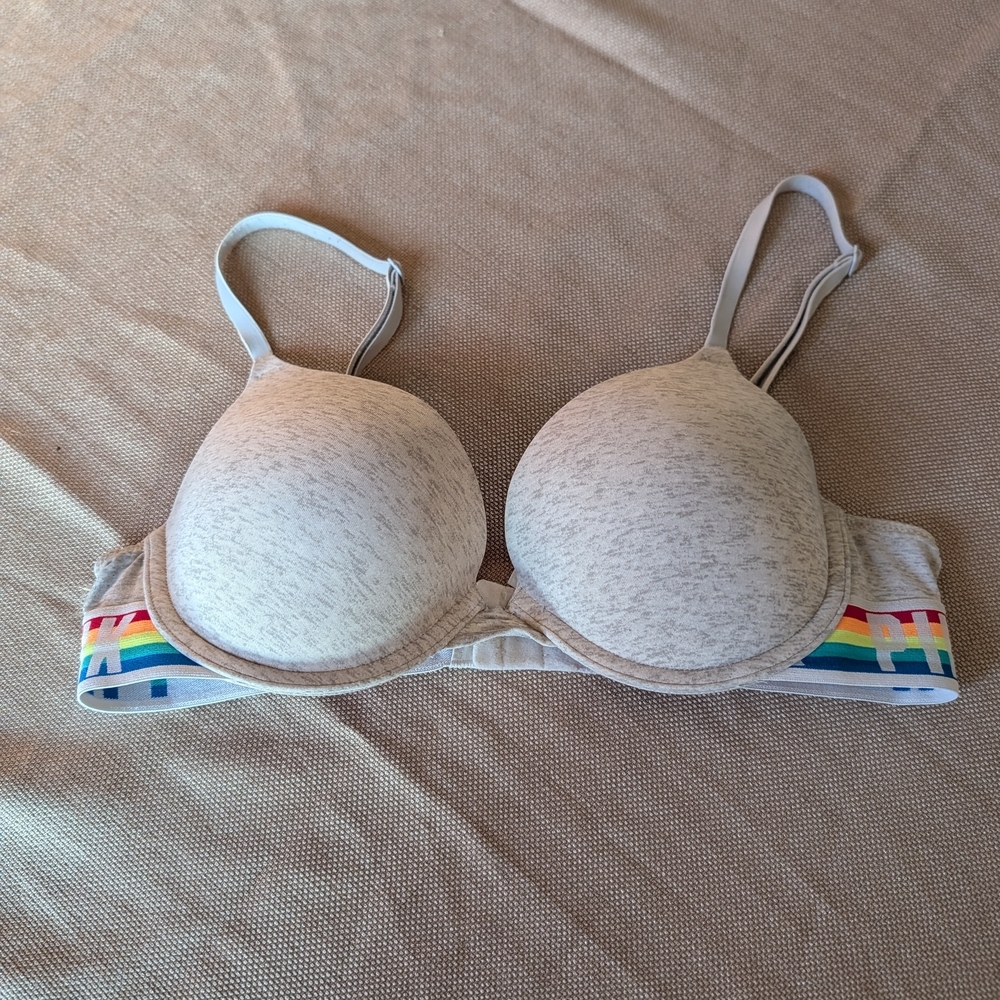 PINK Victoria's Secret Heather Gray Bra with Rainbow Band